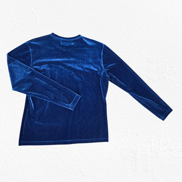 1990s Vintage Evan Picone Blue Ribbed Velvet Long Sleeve Y2K Glam Top Size Large - Picture 5 of 5